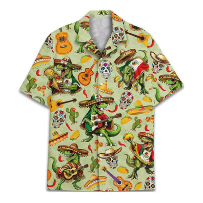 Men's Taco Dinosaur Skull Hawaiian Shirt, Fiesta Party Vacation Button Down