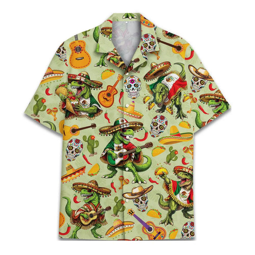 Men's Taco Dinosaur Skull Hawaiian Shirt, Fiesta Party Vacation Button Down