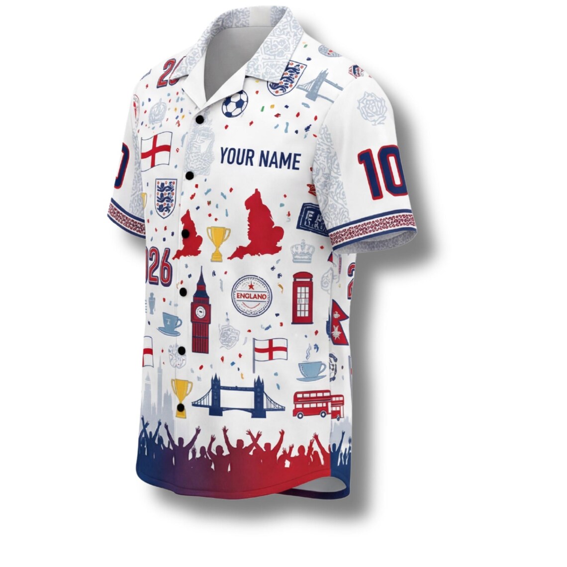 England Hawaiian Shirt 2026 Soccer Fan Gift, Personalized Tropical Button Up Shirt
