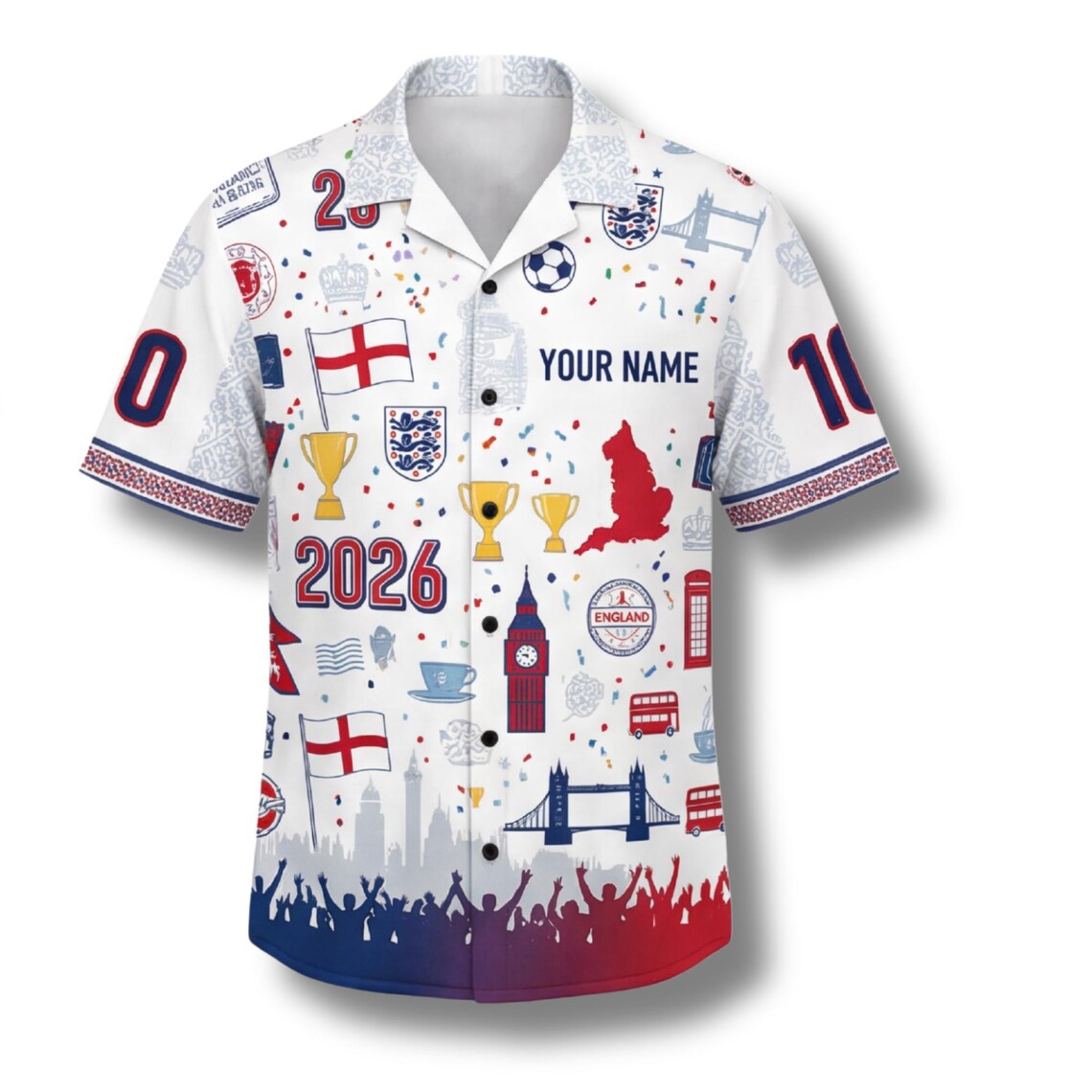 England Hawaiian Shirt 2026 Soccer Fan Gift, Personalized Tropical Button Up Shirt