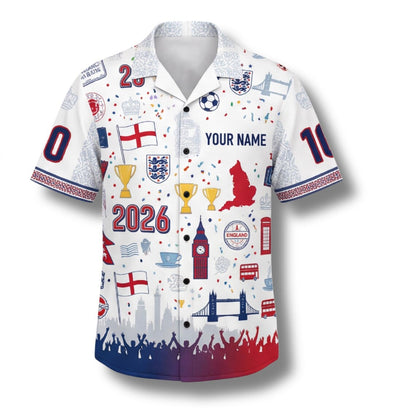 England Hawaiian Shirt 2026 Soccer Fan Gift, Personalized Tropical Button Up Shirt