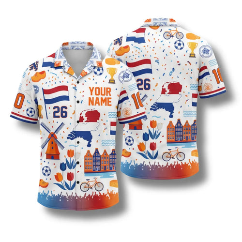 Netherlands Hawaiian Shirt 2026 Soccer Fan Gift, Personalized Tropical Button Up Shirt