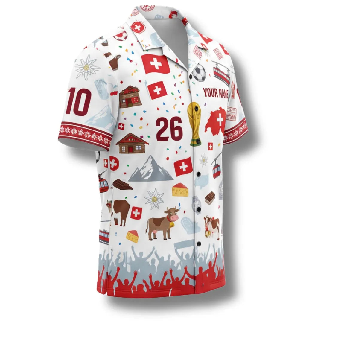 Switzerland Hawaiian Shirt 2026 Soccer Fan Gift, Personalized Tropical Button Up Shirt