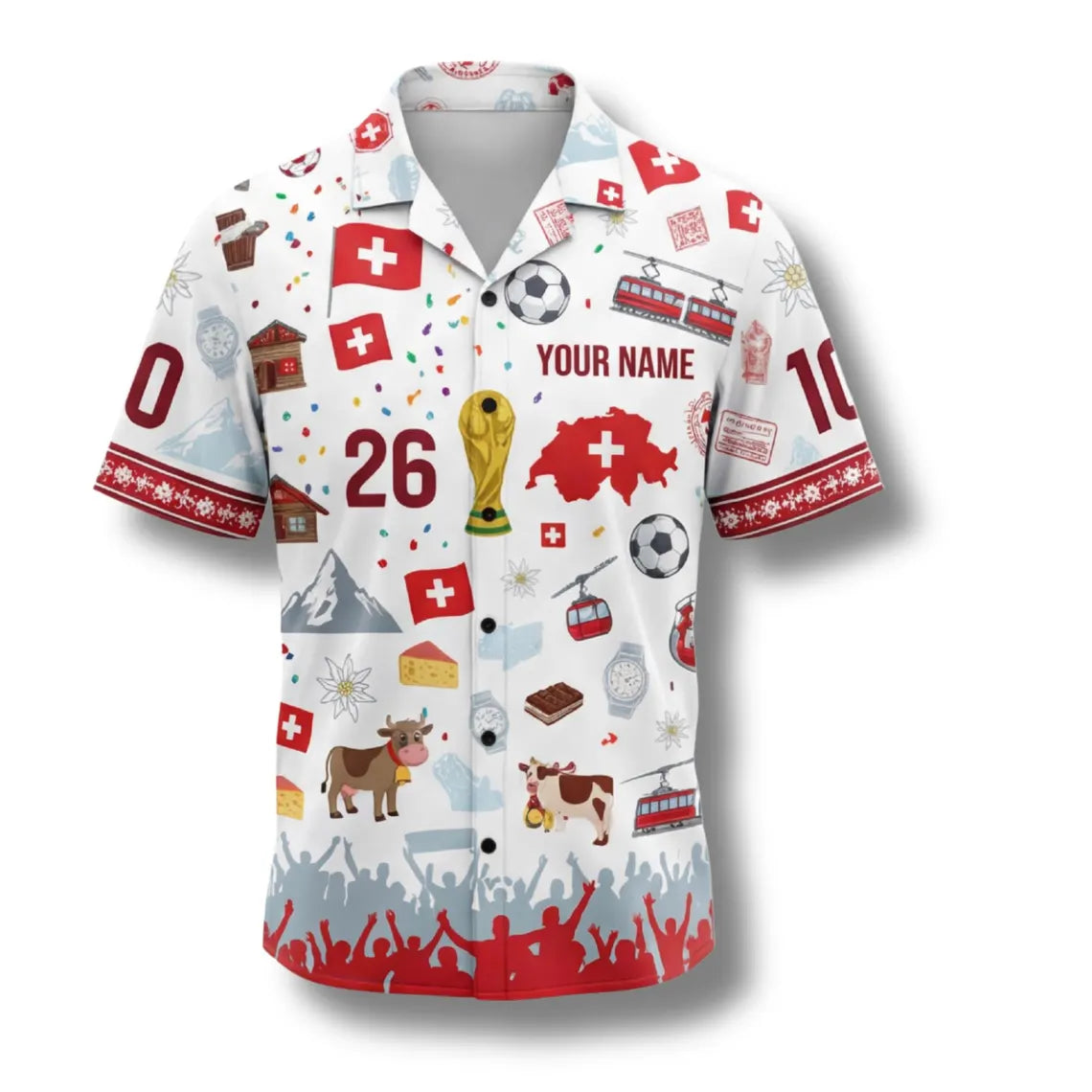 Switzerland Hawaiian Shirt 2026 Soccer Fan Gift, Personalized Tropical Button Up Shirt
