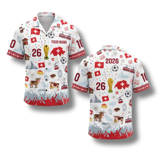 Switzerland Hawaiian Shirt 2026 Soccer Fan Gift, Personalized Tropical Button Up Shirt