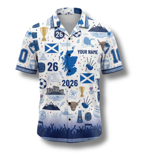 Scotland Hawaiian Shirt 2026 Soccer Fan Gift, Personalized Tropical Button Up Shirt
