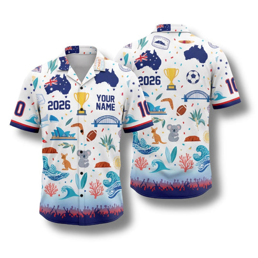 Australia Hawaiian Shirt 2026 Soccer Fan Gift, Personalized Tropical Button Up Shirt