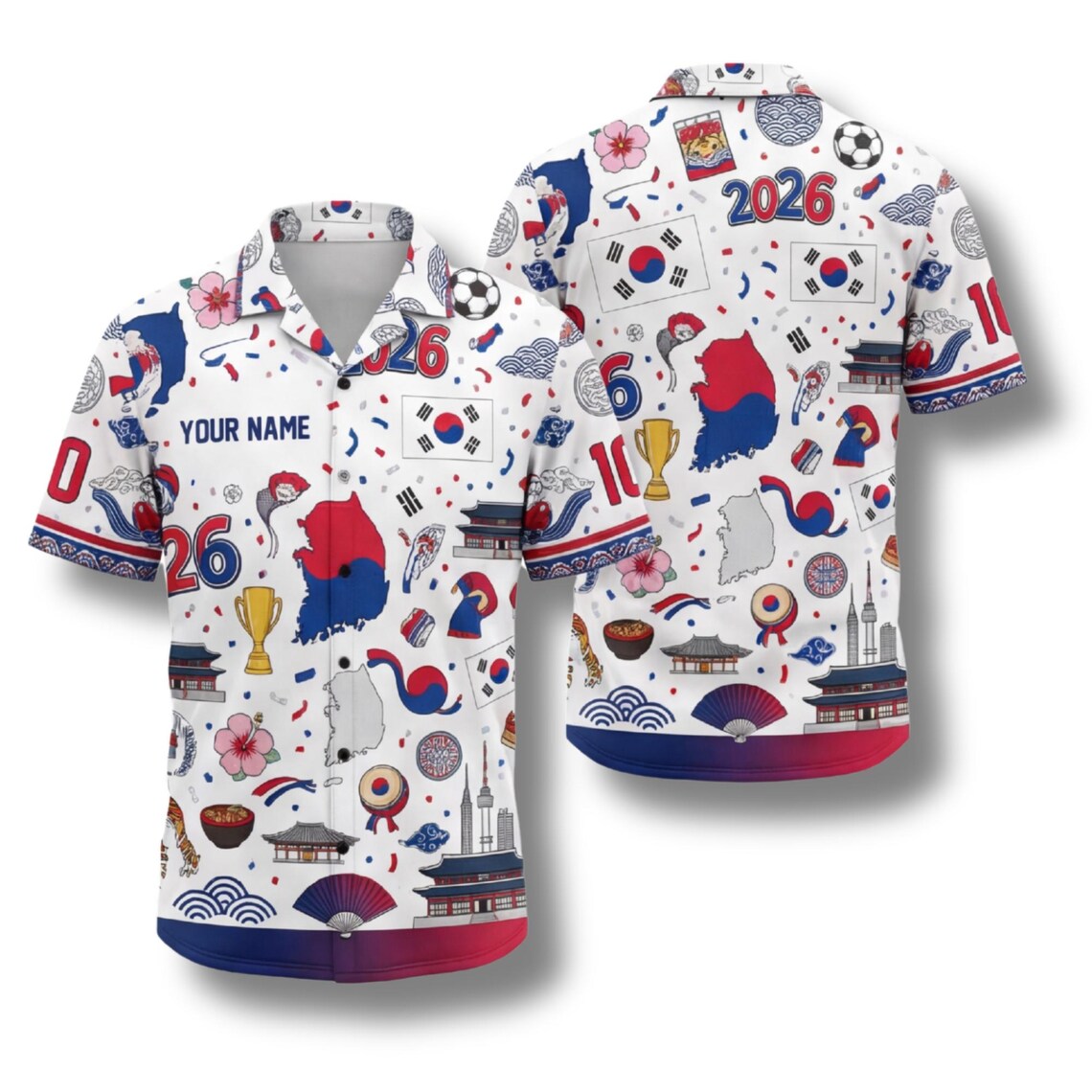 South Korea Hawaiian Shirt 2026 Soccer Fan Gift, Personalized Tropical Button Up Shirt