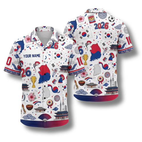 South Korea Hawaiian Shirt 2026 Soccer Fan Gift, Personalized Tropical Button Up Shirt