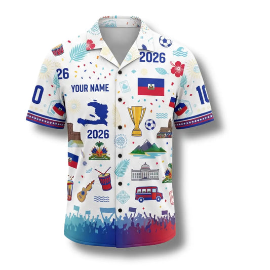 Haiti Hawaiian Shirt 2026 Soccer Fan Gift, Personalized Tropical Button Up Shirt