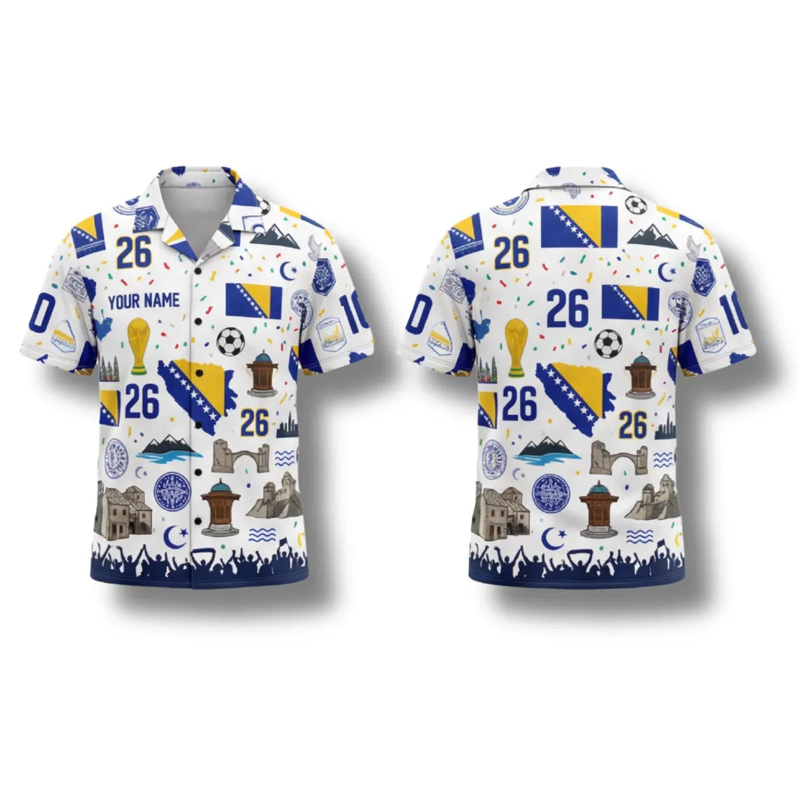 Bosnia Hawaiian Shirt 2026 Soccer Fan Gift, Personalized Tropical Button Up Shirt