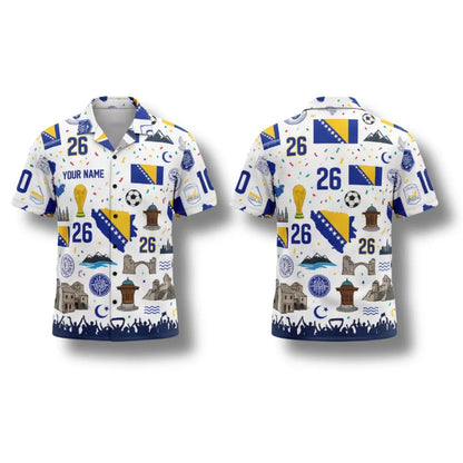 Bosnia Hawaiian Shirt 2026 Soccer Fan Gift, Personalized Tropical Button Up Shirt