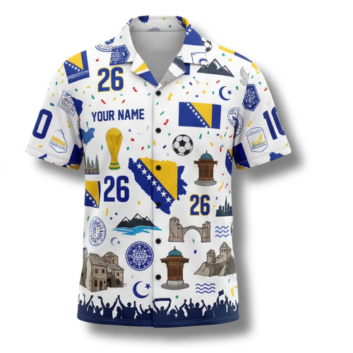 Bosnia Hawaiian Shirt 2026 Soccer Fan Gift, Personalized Tropical Button Up Shirt