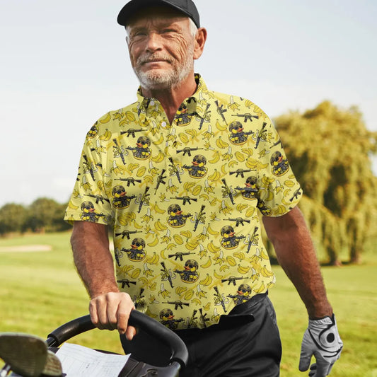Men's Banana Duck Golf Polo, Vintage Hawaiian Style Shirt