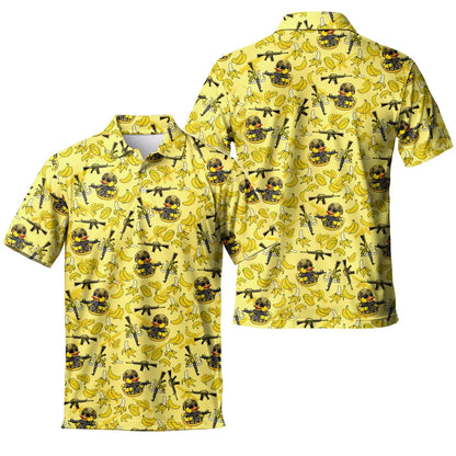 Men's Banana Duck Golf Polo, Vintage Hawaiian Style Shirt