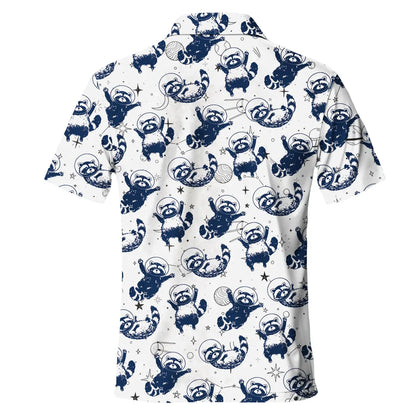 Men's Galaxy Raccoon Hawaiian Golf Polo Shirt, Funny Space Animal Print