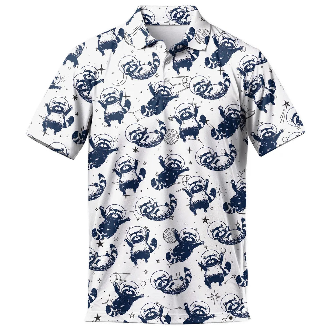 Men's Galaxy Raccoon Hawaiian Golf Polo Shirt, Funny Space Animal Print
