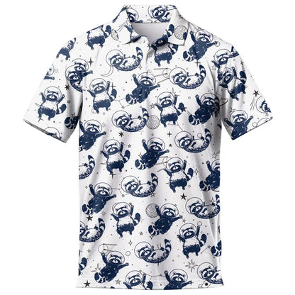Men's Galaxy Raccoon Hawaiian Golf Polo Shirt, Funny Space Animal Print