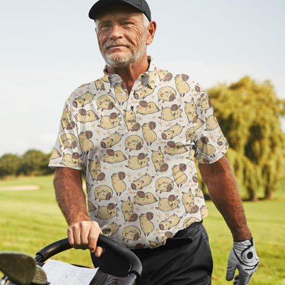 Men's Capybara Print Polo Shirt – Vintage Pattern Short Sleeve Golf Top