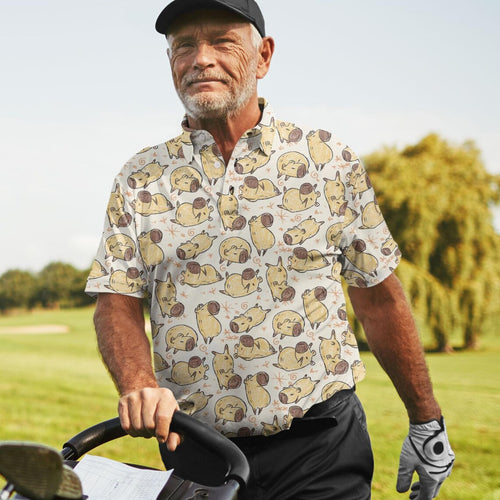 Men's Capybara Print Polo Shirt – Vintage Pattern Short Sleeve Golf Top