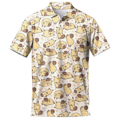 Men's Capybara Print Polo Shirt – Vintage Pattern Short Sleeve Golf Top