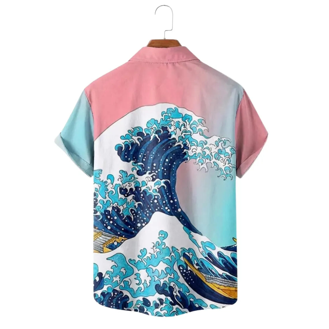 Great Wave Hawaiian Shirt for Men, Pink Blue Japanese Art Button Up