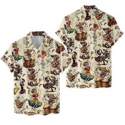 Men's Skeleton Taco Hawaiian Shirt, Cinco de Mayo Fiesta Button Down Vacation Shirt