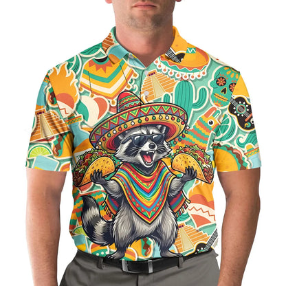 Men's Taco Raccoon Hawaiian Shirt, Funny Feline Fiesta Vacation Button Down 2