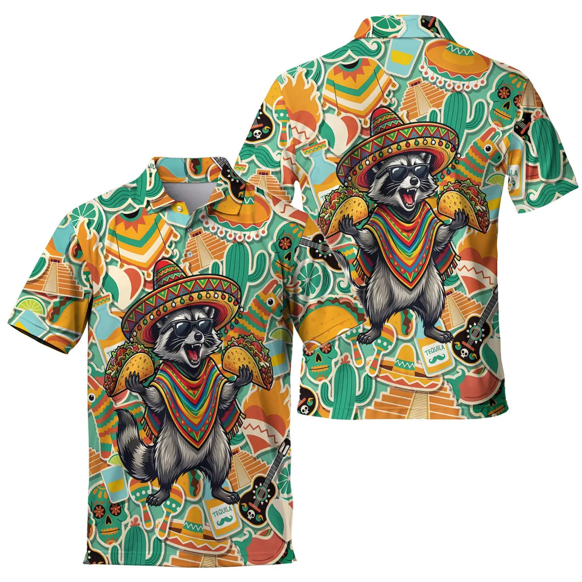 Men's Taco Raccoon Hawaiian Shirt, Funny Feline Fiesta Vacation Button Down 2