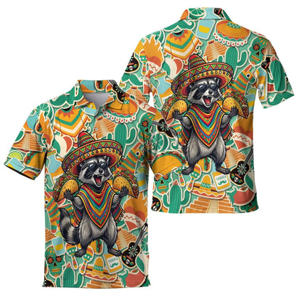 Men's Taco Raccoon Hawaiian Shirt, Funny Feline Fiesta Vacation Button Down 2
