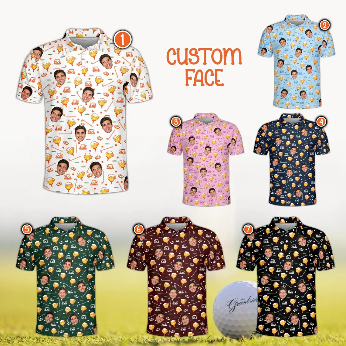 Custom Face Polo Shirt, Personalized Golf Shirt for Men and Women, Funny Beer Golf Shirt with Photo
