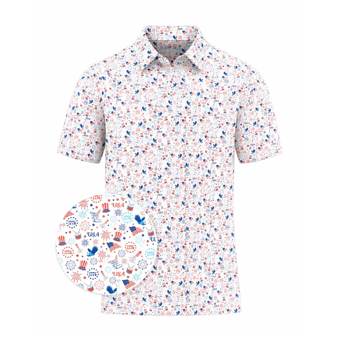 USA Patriotic Golf Polo Shirt 4th of July Shirt American Flag Fireworks Polo Independence Day Red White Blue Golf Shirt USA 1776 Polo Tee