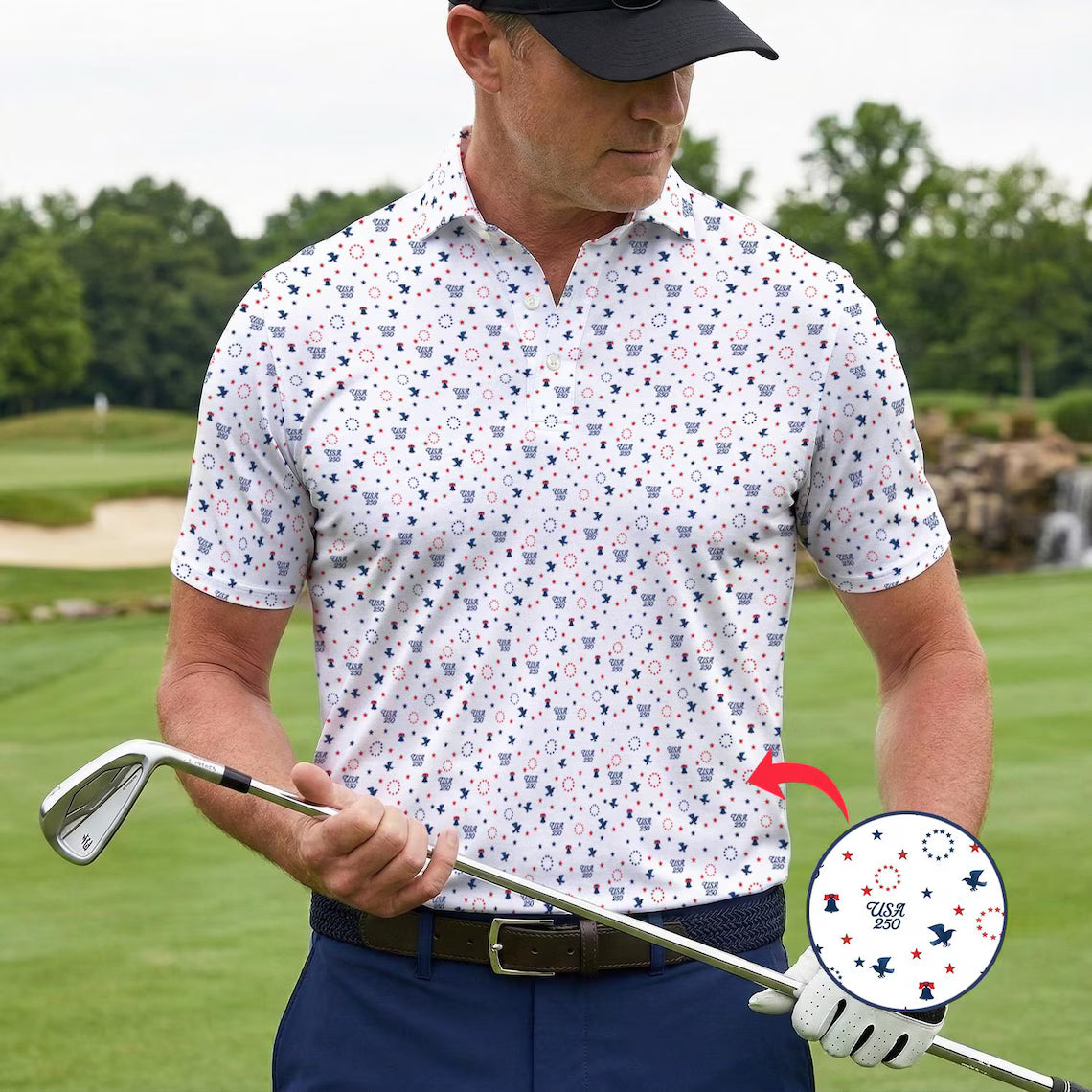 USA 250 Golf Polo Shirt, Patriotic America Anniversary Golf Shirt