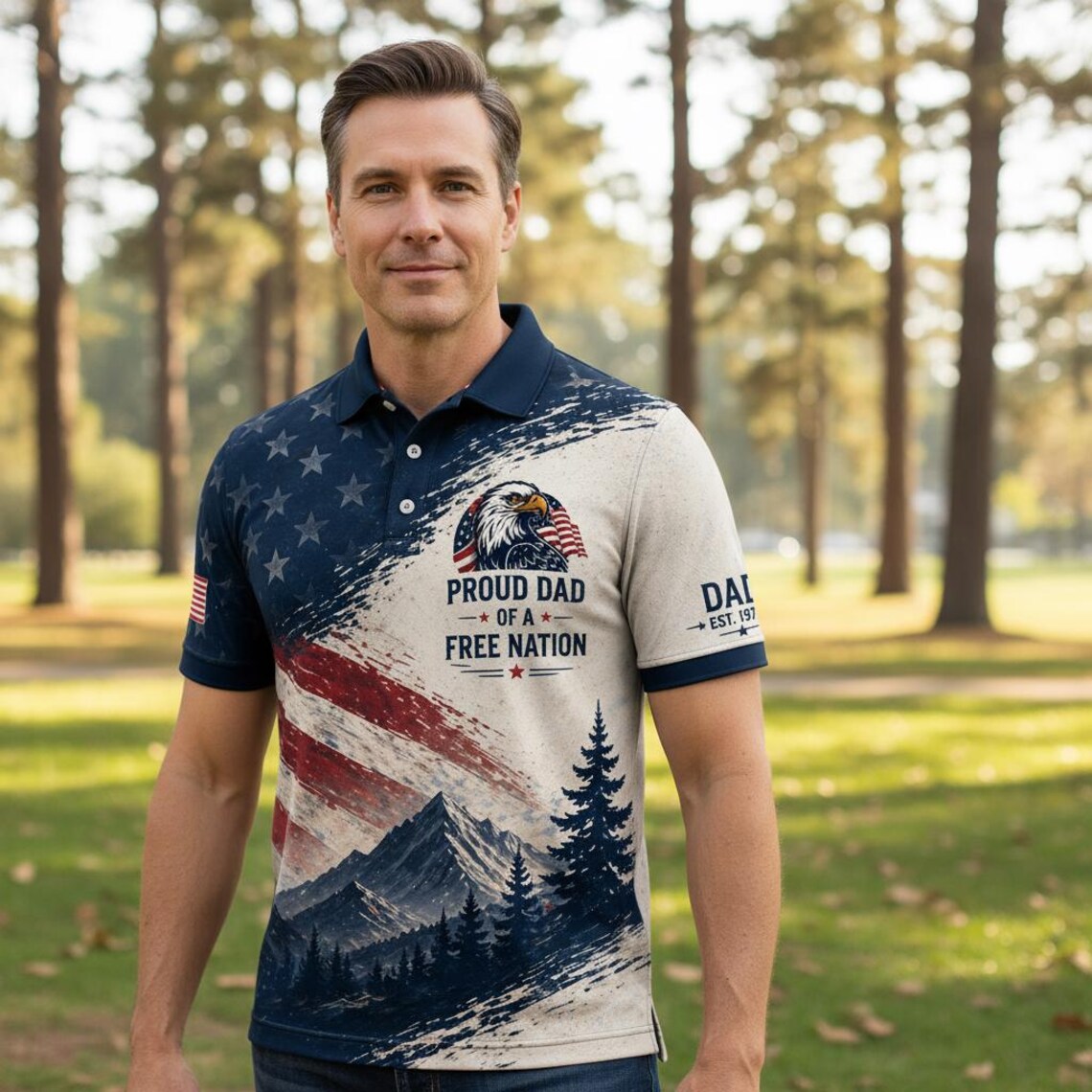 Personalized American Flag Polo Shirt, Custom Name Dad Gift