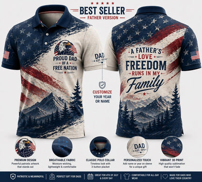 Personalized American Flag Polo Shirt, Custom Name Dad Gift