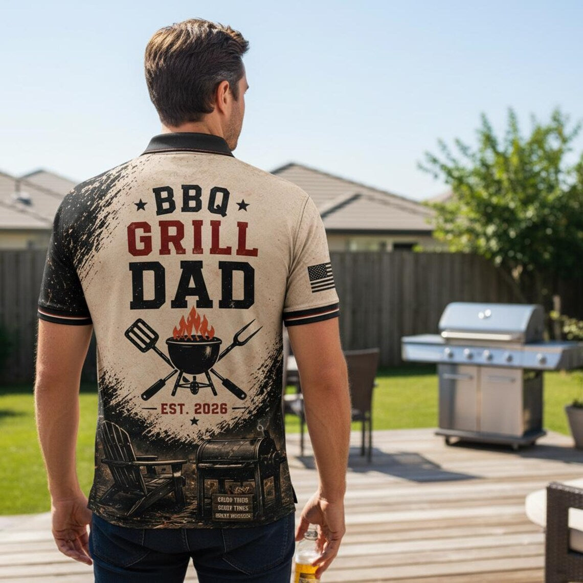 Personalized BBQ Dad Polo Shirt, Custom Name Grill Dad Gift for Dad