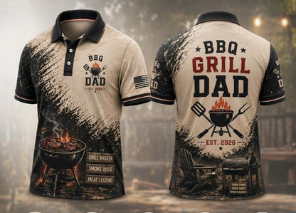 Personalized BBQ Dad Polo Shirt, Custom Name Grill Dad Gift for Dad