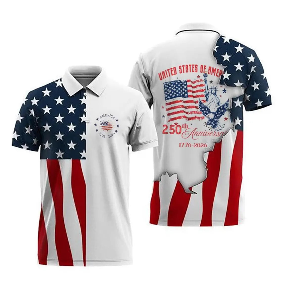 USA 250 Anniversary Polo Shirt, American Flag Polo for Men, 1776-2026 Patriotic Shirt