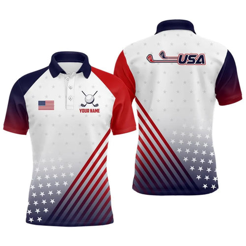 Personalized USA Golf Polo Shirt, American Flag Polo, Patriotic Red White Blue Shirt