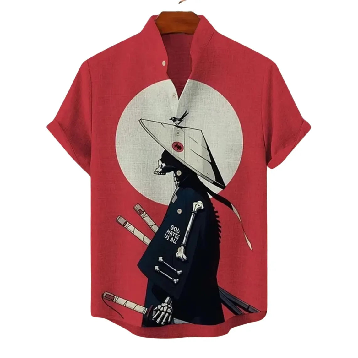Gothic Samurai Skeleton Hawaiian Shirt, Japanese Ronin Skull Button Up