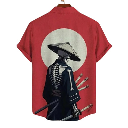 Gothic Samurai Skeleton Hawaiian Shirt, Japanese Ronin Skull Button Up