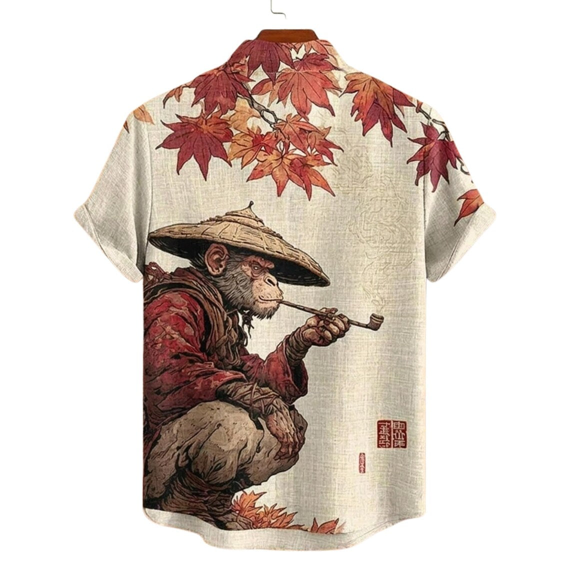 Japanese Art Monkey Hawaiian Shirt, Autumn Maple Leaf Button Up
