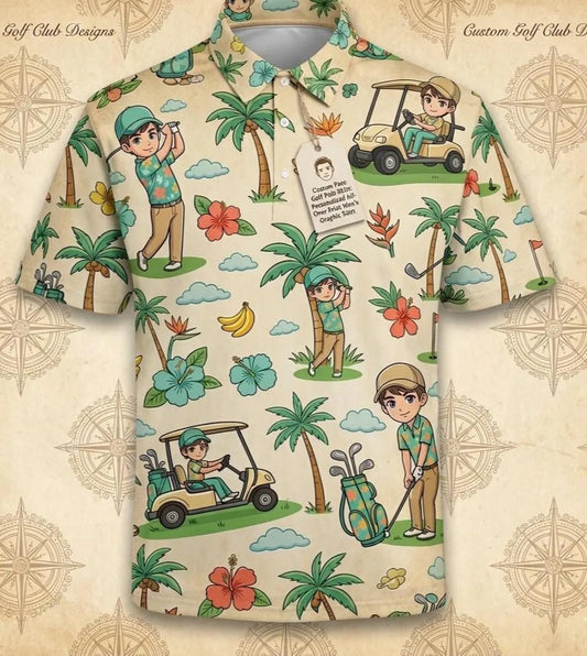 Custom Face Golf Polo Shirt: Personalized All-Over Print Men's Graphic Shirt