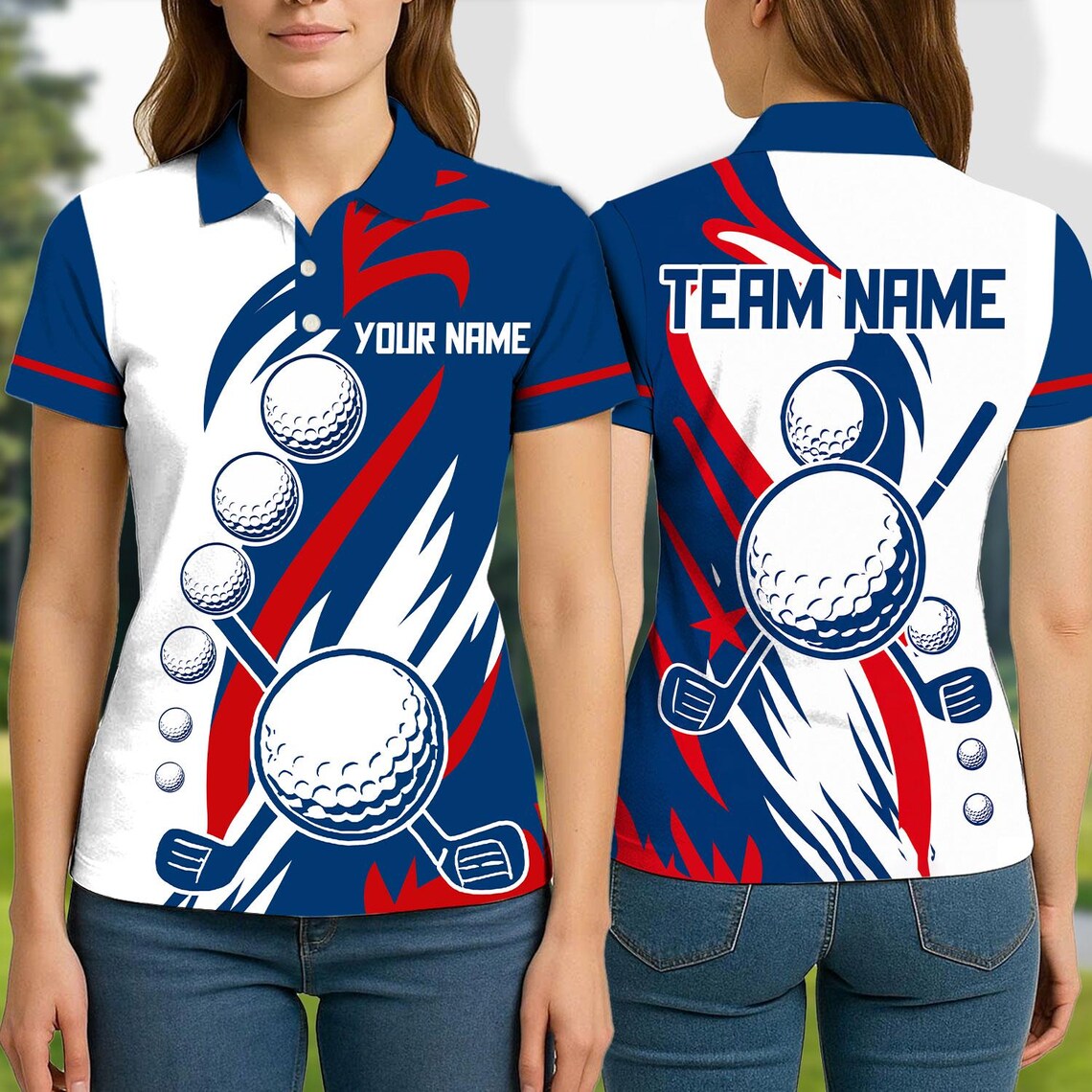 Golf American Flag Design Customized Name, Team Name 3D Polo Shirt