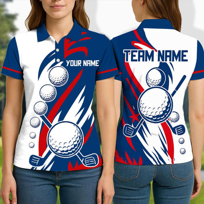 Golf American Flag Design Customized Name, Team Name 3D Polo Shirt