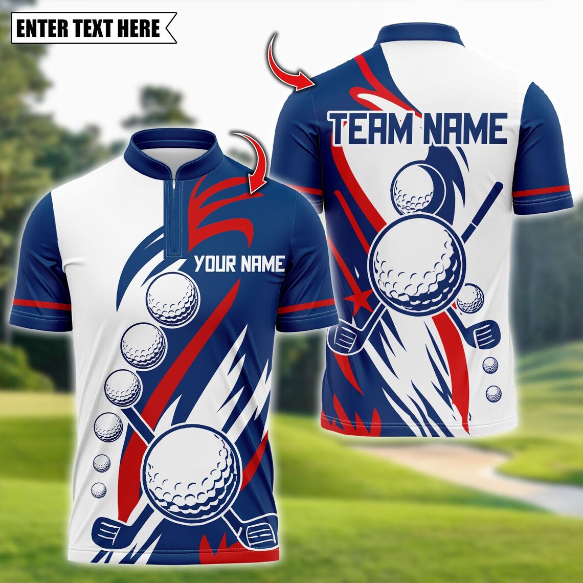 Golf American Flag Design Customized Name, Team Name 3D Polo Shirt