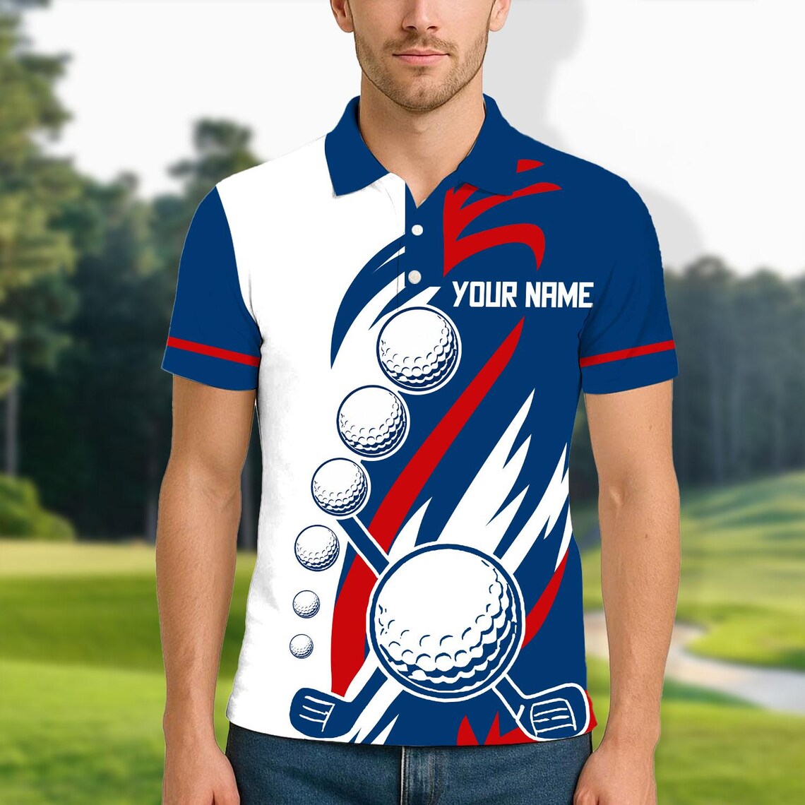 Golf American Flag Design Customized Name, Team Name 3D Polo Shirt