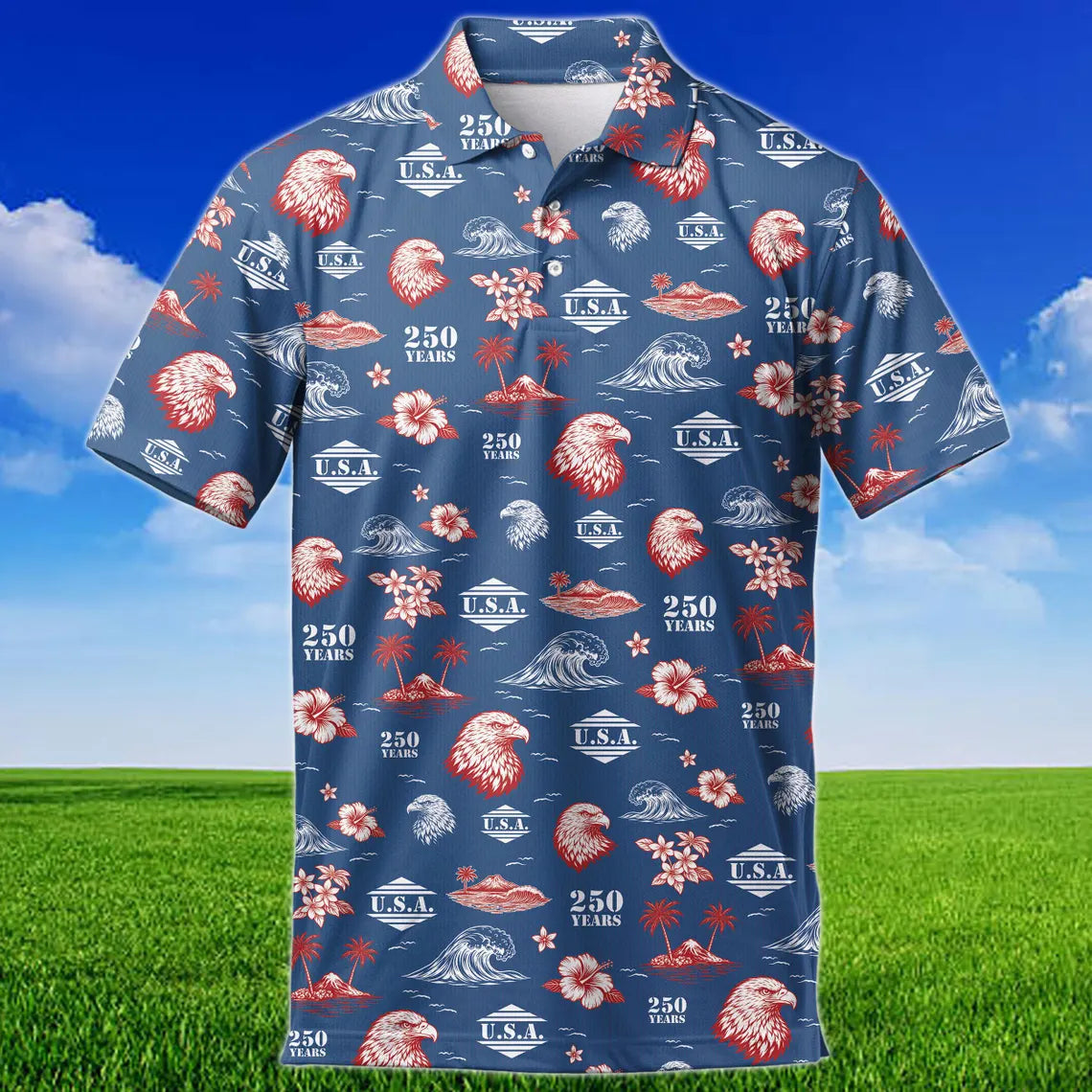 Funny Patriotic USA Polo Shirt for Men, American Flag Golf Shirt, 4th of July Independence Day 250th Anniversary Gift for Him