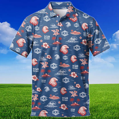 Funny Patriotic USA Polo Shirt for Men, American Flag Golf Shirt, 4th of July Independence Day 250th Anniversary Gift for Him