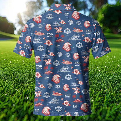 Funny Patriotic USA Polo Shirt for Men, American Flag Golf Shirt, 4th of July Independence Day 250th Anniversary Gift for Him